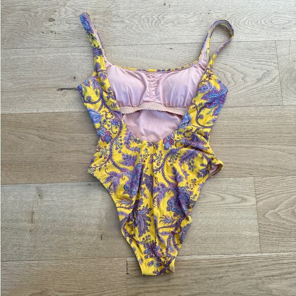 J. Crew - Square Neck One Piece Paisley Swimsuit in Yellow Pink Purple Blue - Picture 3 of 3